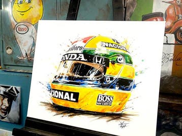 Yvan Courtet - Ayrton Senna - Helmet - original painting, Collections