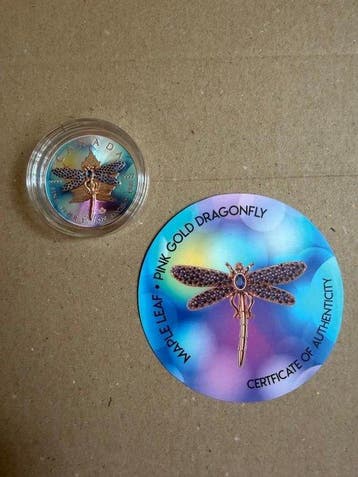 Canada. 5 Dollars 2025 Pink-Gold Dragonfly, 1 Oz (.999)