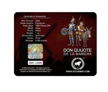 Kameroen. 1000 Francs 2026 – Don Quijote de la Mancha – 1 oz