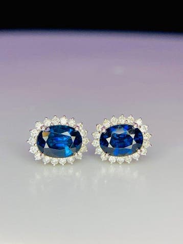 Oorbellen - 14 karaat Witgoud - 2.21ct. tw. Saffier -, Nieuw