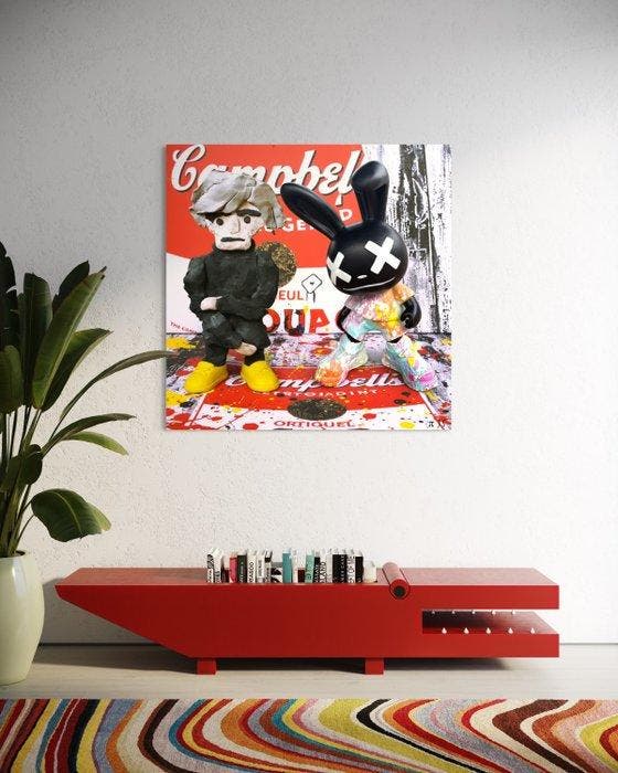 JS - Robbit Friends-Warhol-Plexi-No RP, Antiek en Kunst, Kunst | Designobjecten