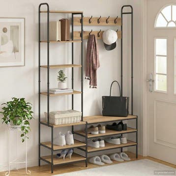 vidaXL Kapstok met schoenenbank Artisanaal eiken 120,5 x 34, Verzenden, Nieuw
