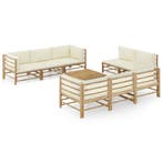 vidaXL 9-delige Loungeset met crèmewitte kussens bamboe, Verzenden, Loungeset
