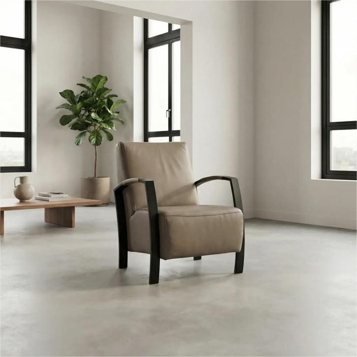 Leren fauteuil Glory - Toledo Smog (grijs), Huis en Inrichting, Fauteuils, 50 tot 75 cm, 75 tot 100 cm, Nieuw, Leer, Ophalen of Verzenden