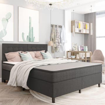 vidaXL Boxspring stof donkergrijs 160x200 cm, Verzenden, Nieuw