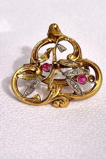 Broche - 18 karaat Geel goud Diamant (Natuurlijk) - Robijn