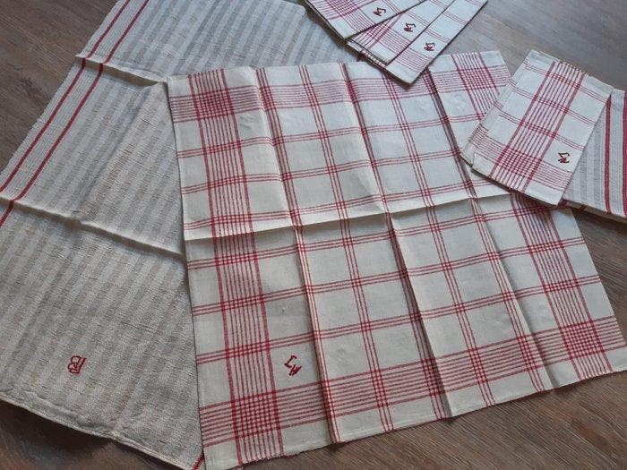 linnen textielhanddoeken - Handdoek (7) - 95 cm - 44 cm -, Antiek en Kunst, Antiek | Tapijten, Tafelkleden en Textiel