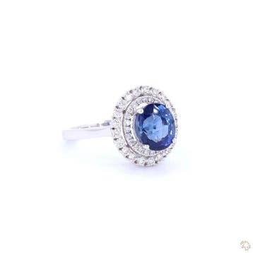 Ring - 18 karaat Witgoud - 3.73ct. tw. Saffier - Diamant, Handtassen en Accessoires, Nieuw