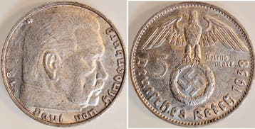 Duitsland Fehlpraegung 5 Reichsmark 1938 D Text der Kopfs..., Verzenden