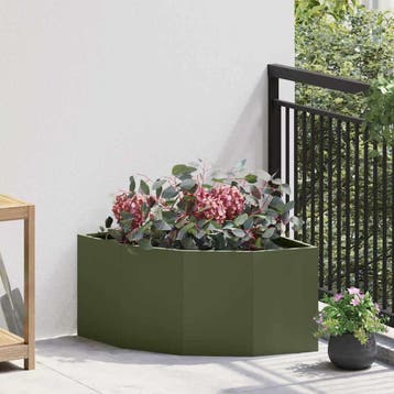 vidaXL Hoek Plantenbak Olijfgroen 60 x 60 x 35 cm Staal, Tuin en Terras, Verzenden, Nieuw