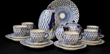 Lomonosov - Service à café (22) - Cobalt Net - Porcelaine