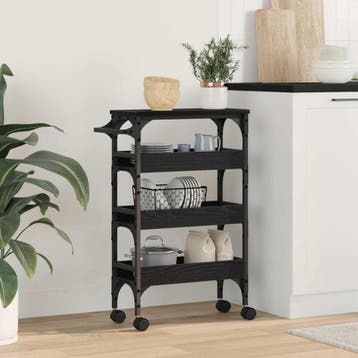 vidaXL Keuken Trolley Zwart Eiken Bewerkt hout, Huis en Inrichting, Verzenden, Nieuw