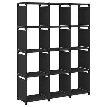 vidaXL Kast met 12 vakken 103x30x141 cm stof zwart, Maison & Meubles, Armoires | Bibliothèques, Verzenden