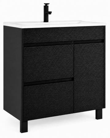 Badkamermeubel Set Salzburg 80 cm Zwart Houtnerf Badmeubel, Verzenden, Nieuw