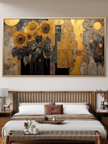 Mrs Art Prime - The Golden Sunflowers in Gustav Klimt Style, Antiquités & Art, Art | Peinture | Moderne