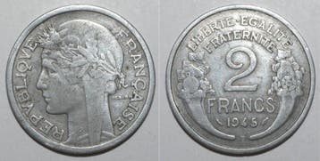France Frankreich Km 904 2 Francs 1945 B Beaumont le Roge..., Verzenden, België