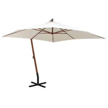vidaXL Zweefparasol met houten paal 300x300 cm wit, Verzenden