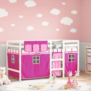 vidaXL Kinderhoogslaper met gordijnen 90x190 cm grenenhout, Verzenden, Nieuw