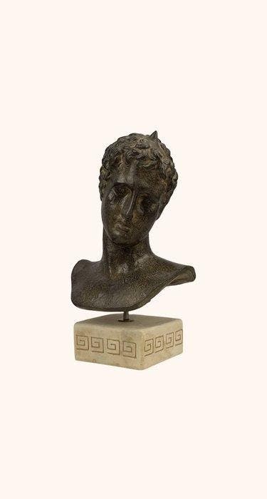 Beeld, Statua efebo di maratona ragazzo busto - 22 cm - Gips, Antiquités & Art, Curiosités & Brocante