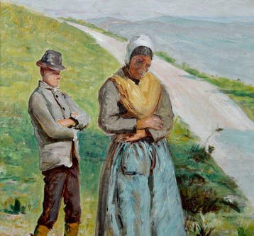 Pierre Grivolas (1823-1906) - Mère et son enfant sur le, Antiquités & Art