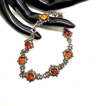 Art-deco schakelarmband met natuurlijk Baltisch barnsteen -