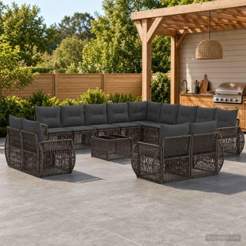 vidaXL Tuinbank Set 14 st Grijs en Donkergrijs poly rattan, Jardin & Terrasse, Verzenden