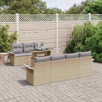 vidaXL Tuinbank Set 8 st Beige [Synthetisch]: Poly Riet, Verzenden, Nieuw