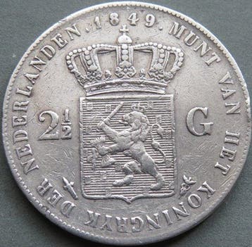 Nederland. Willem II. 2 1/2 Gulden 1849 (Zonder