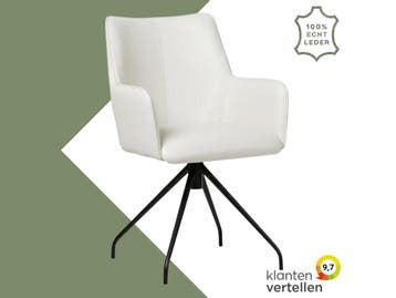 Leren draaibare eetkamerstoel Wave - Toledo Purewhite (wit), 60 tot 90 cm, Nieuw, Leer, Ophalen of Verzenden