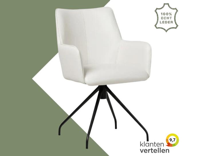 Leren draaibare eetkamerstoel Wave - Toledo Purewhite (wit), Maison & Meubles, Tabourets de bar, Enlèvement ou Envoi