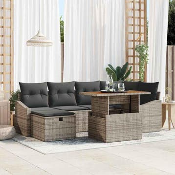 vidaXL Tuinbank Set 7 st Grijs poly rattan, Verzenden
