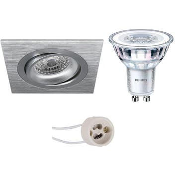LED Spot Set 3W - Kantelbare Vierkante Inbouwspot Mat Zilver, Verzenden