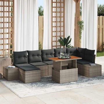 vidaXL Tuinbank Set 8 st Grijs Poly rattan, Tuin en Terras, Verzenden, Nieuw