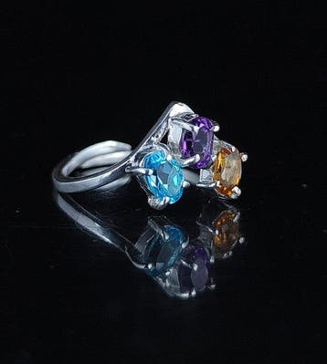 Aquamarijn - Zilver - Ring met amulet - Amethist, zilveren