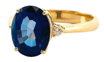 Bague - 14 carats Or jaune Saphir - Diamant