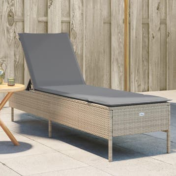 vidaXL Ligbed met kussen poly rattan beige, Verzenden