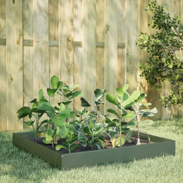 vidaXL Plantenbak verhoogd 100x100x26 cm staal olijfgroen, Jardin & Terrasse, Pots de fleurs, Envoi
