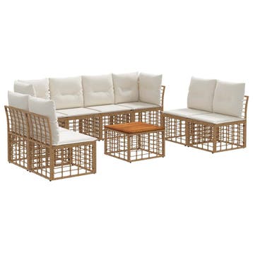 vidaXL Buiten bank set 9 pcs Natuurlijk en Crème Wit, Verzenden, Nieuw