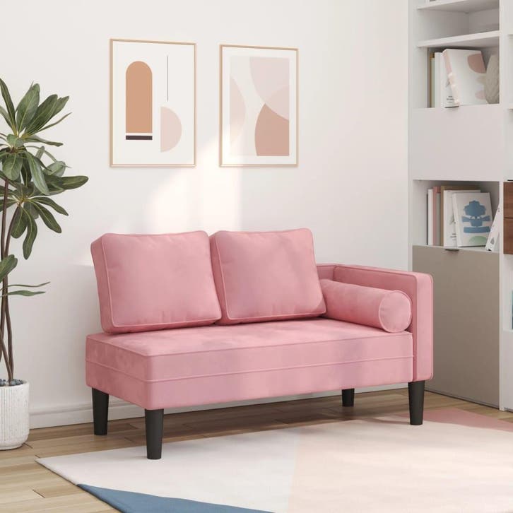 vidaXL Chaise longue met kussens fluweel roze, Huis en Inrichting, Zetels | Zetels en Chaises Longues, Nieuw, Verzenden
