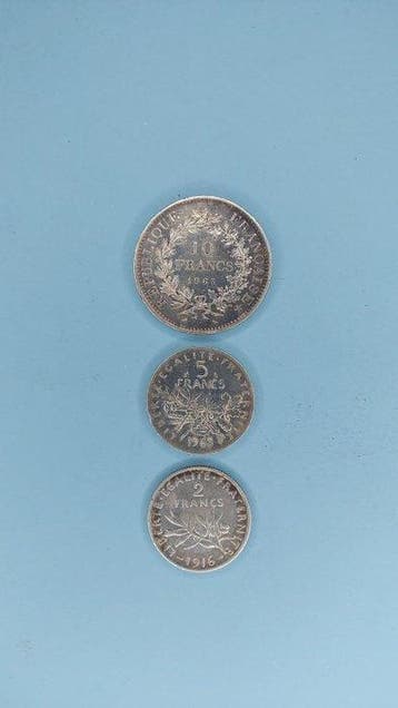 Frankrijk. Lotto di 3 monete in argento, 1916/1965 (Zonder