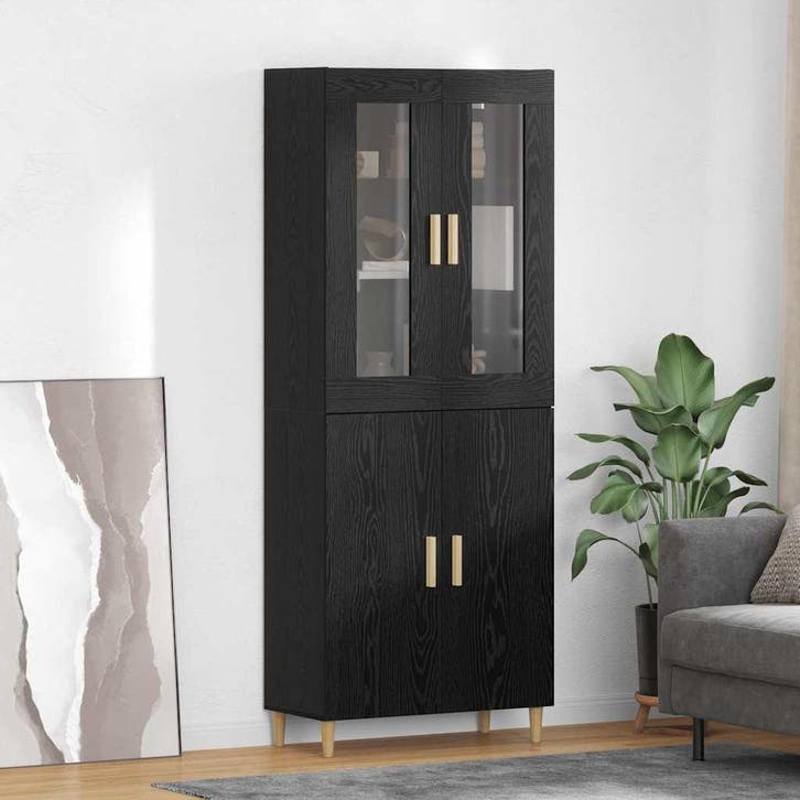 vidaXL Highboard Zwart Eiken 69,5 x 34 x 180 cm, Maison & Meubles, Armoires | Dressoirs, Envoi