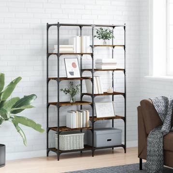 vidaXL Boekenrek 100x32x170 cm bewerkt hout en ijzer gerookt, Verzenden, Nieuw