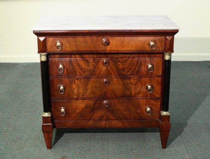 Ladekast - Mahonie, Carrara marmer - Late Empire commode, Antiek en Kunst, Antiek | Meubels | Stoelen en Sofa's