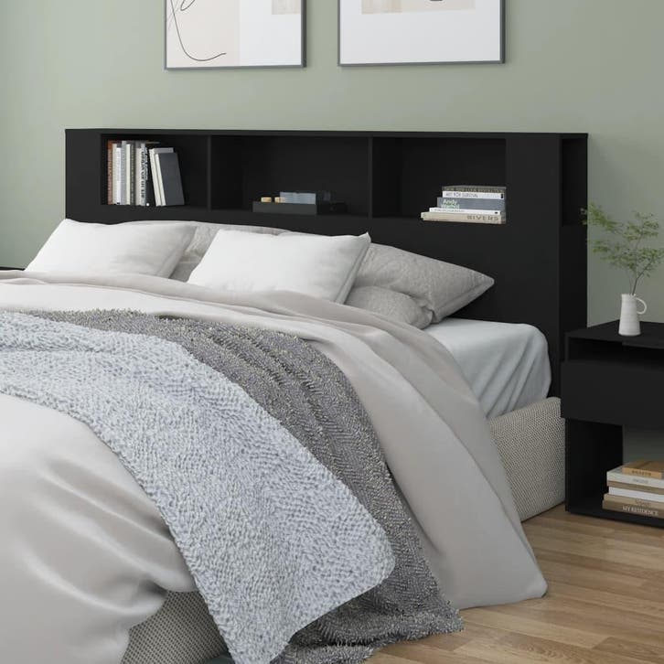 vidaXL Hoofdbordkast 200x18,5x104,5 cm zwart, Huis en Inrichting, Slaapkamer | Bedden, Nieuw, Verzenden