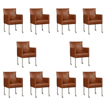 Set van 10 Leren eetkamerstoelen Desire - Granada Savannah, Ophalen of Verzenden, Nieuw, Leer, Eén