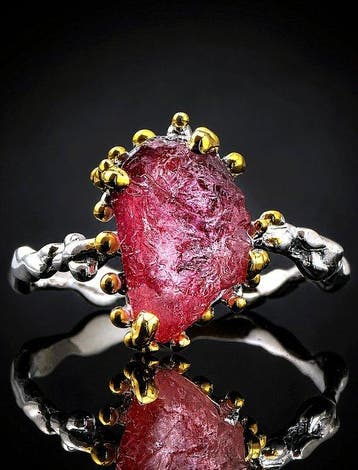 Roze ruwe toermalijnring - 925 sterlingzilver - organisch