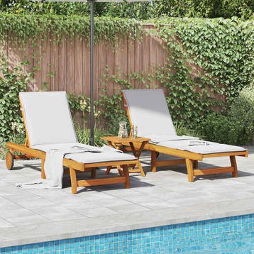 vidaXL Ligbedden 2 st met tafel massief acaciahout, Verzenden