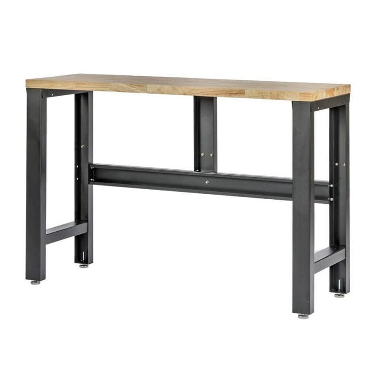 Stalen werkbank met hardhouten blad – 136 x 46 x 95 cm., Doe-het-zelf en Bouw, Werkbanken, Ophalen of Verzenden