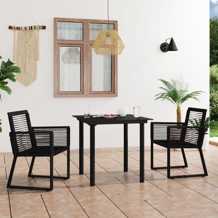 vidaXL 3-delige Tuinset PVC-rattan zwart, Tuin en Terras, Tuinsets en Loungesets, Tuinset, Nieuw, Verzenden