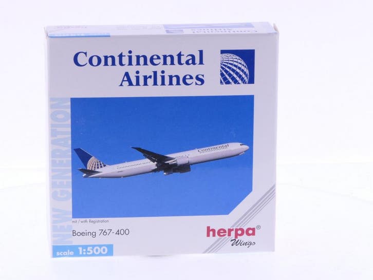 Schaal 1:500 Herpa 512381 Continental Airlines Boeing 767..., Hobby en Vrije tijd, Modelbouw | Vliegtuigen en Helikopters, Gebruikt